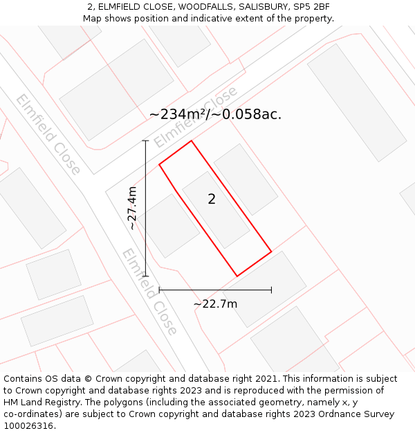 2, ELMFIELD CLOSE, WOODFALLS, SALISBURY, SP5 2BF: Plot and title map