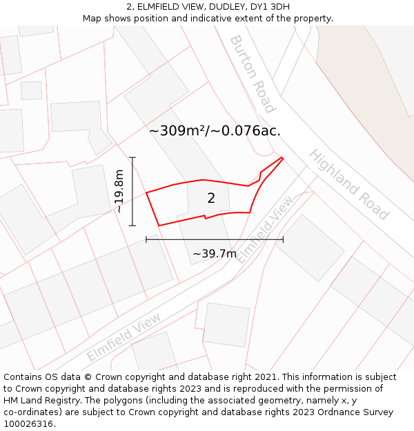 2, ELMFIELD VIEW, DUDLEY, DY1 3DH: Plot and title map