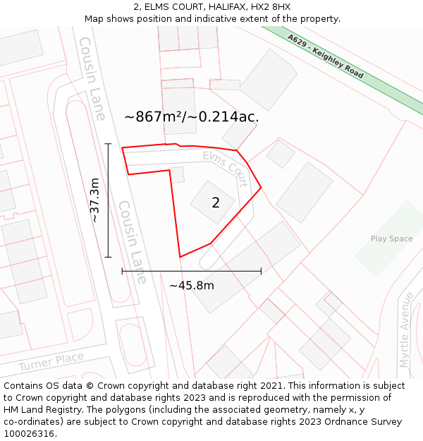 2, ELMS COURT, HALIFAX, HX2 8HX: Plot and title map