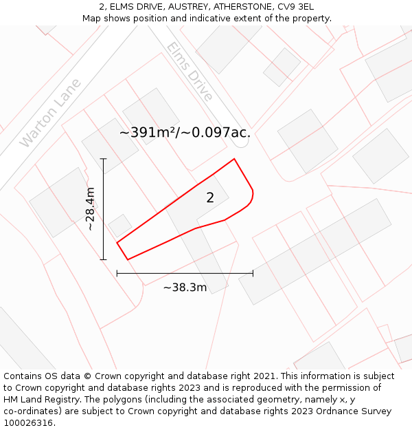 2, ELMS DRIVE, AUSTREY, ATHERSTONE, CV9 3EL: Plot and title map