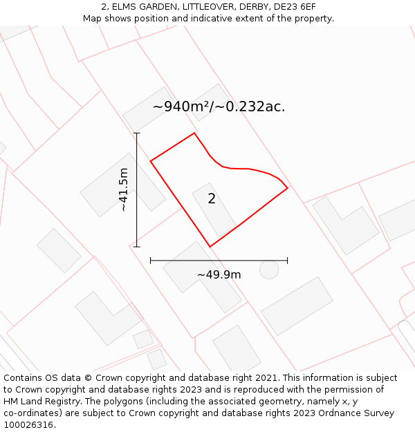 2, ELMS GARDEN, LITTLEOVER, DERBY, DE23 6EF: Plot and title map