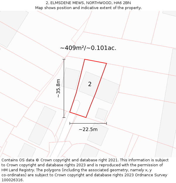 2, ELMSDENE MEWS, NORTHWOOD, HA6 2BN: Plot and title map