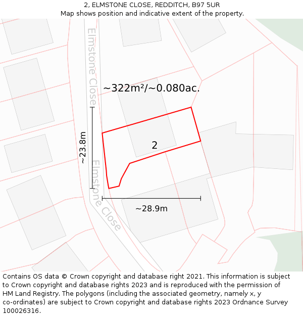 2, ELMSTONE CLOSE, REDDITCH, B97 5UR: Plot and title map