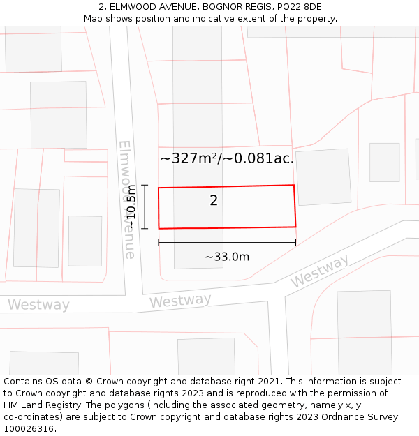 2, ELMWOOD AVENUE, BOGNOR REGIS, PO22 8DE: Plot and title map