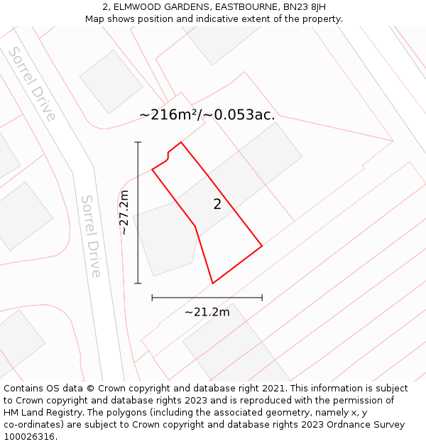 2, ELMWOOD GARDENS, EASTBOURNE, BN23 8JH: Plot and title map