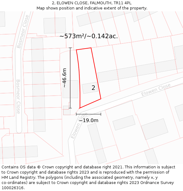 2, ELOWEN CLOSE, FALMOUTH, TR11 4PL: Plot and title map