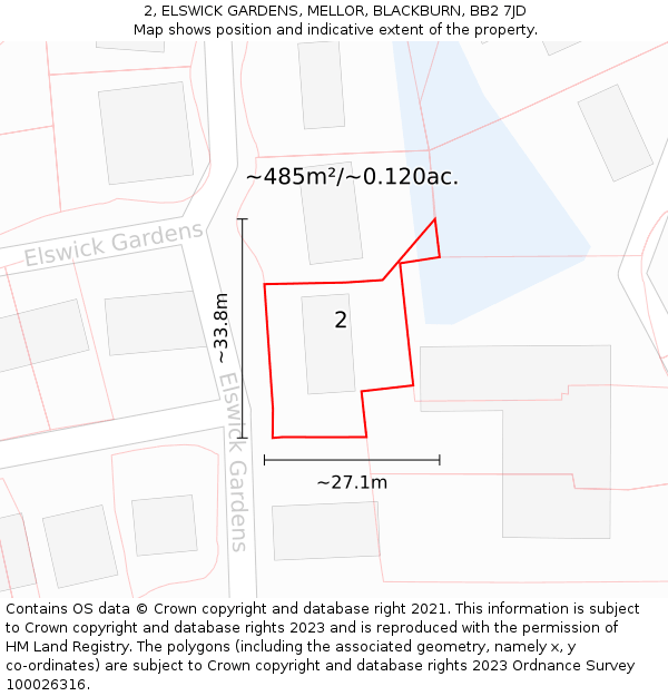 2, ELSWICK GARDENS, MELLOR, BLACKBURN, BB2 7JD: Plot and title map