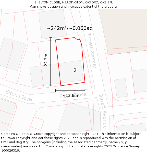 2, ELTON CLOSE, HEADINGTON, OXFORD, OX3 8FL: Plot and title map