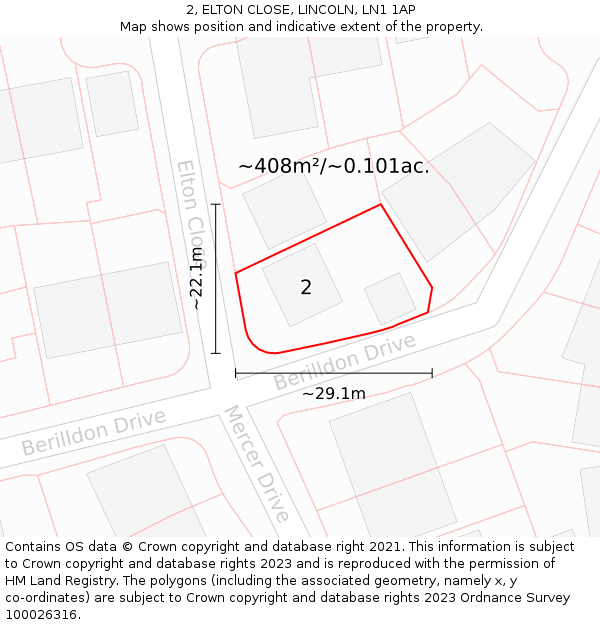 2, ELTON CLOSE, LINCOLN, LN1 1AP: Plot and title map