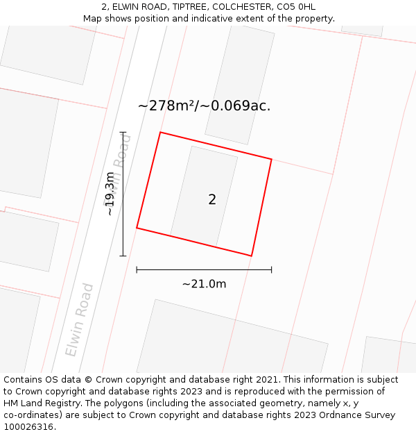 2, ELWIN ROAD, TIPTREE, COLCHESTER, CO5 0HL: Plot and title map