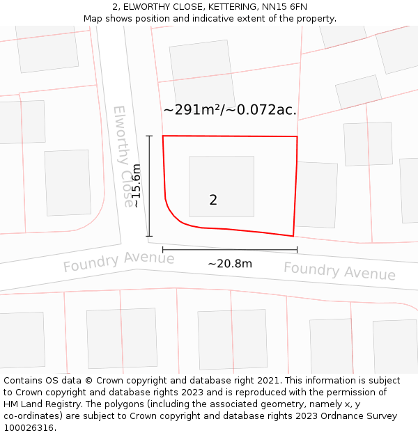 2, ELWORTHY CLOSE, KETTERING, NN15 6FN: Plot and title map