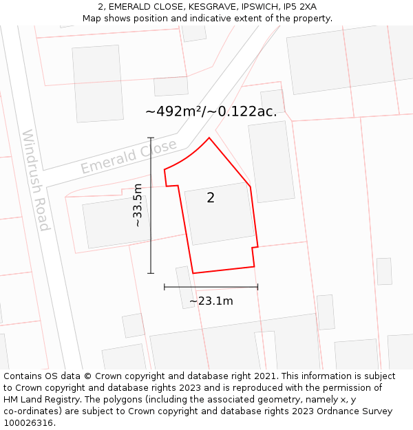 2, EMERALD CLOSE, KESGRAVE, IPSWICH, IP5 2XA: Plot and title map