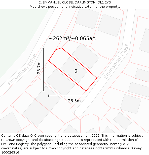 2, EMMANUEL CLOSE, DARLINGTON, DL1 2YQ: Plot and title map