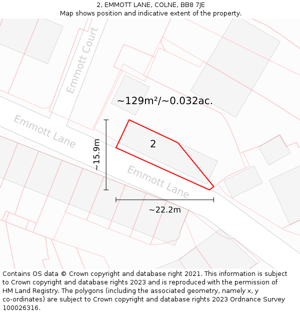 2, EMMOTT LANE, COLNE, BB8 7JE: Plot and title map