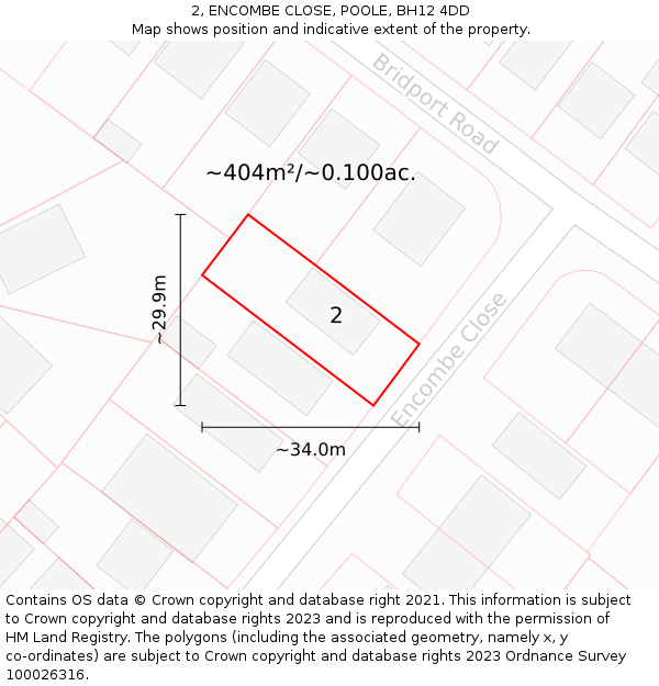 2, ENCOMBE CLOSE, POOLE, BH12 4DD: Plot and title map