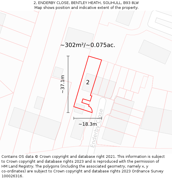 2, ENDERBY CLOSE, BENTLEY HEATH, SOLIHULL, B93 8LW: Plot and title map