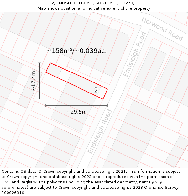 2, ENDSLEIGH ROAD, SOUTHALL, UB2 5QL: Plot and title map