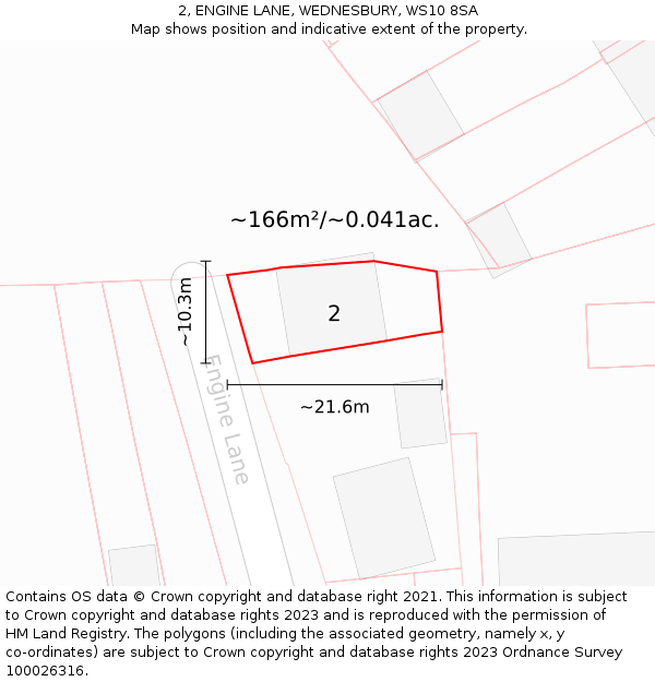 2, ENGINE LANE, WEDNESBURY, WS10 8SA: Plot and title map