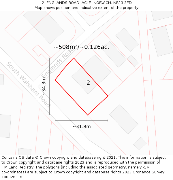 2, ENGLANDS ROAD, ACLE, NORWICH, NR13 3ED: Plot and title map