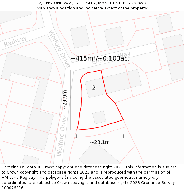 2, ENSTONE WAY, TYLDESLEY, MANCHESTER, M29 8WD: Plot and title map