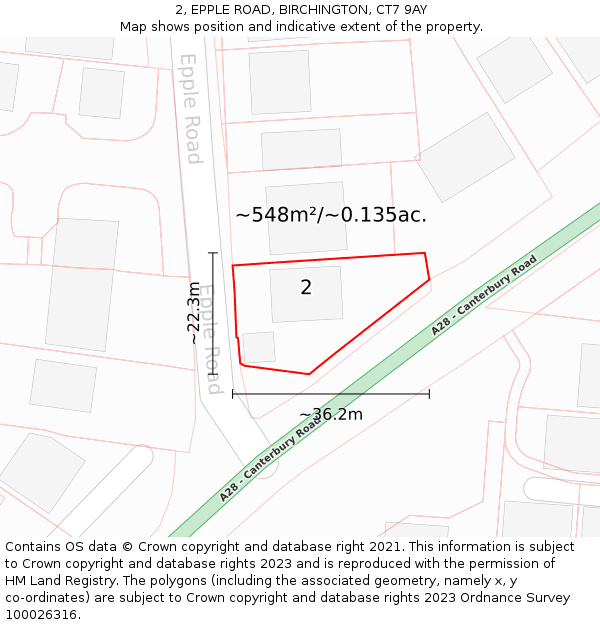 2, EPPLE ROAD, BIRCHINGTON, CT7 9AY: Plot and title map