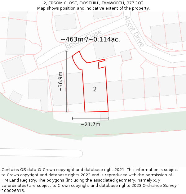 2, EPSOM CLOSE, DOSTHILL, TAMWORTH, B77 1QT: Plot and title map