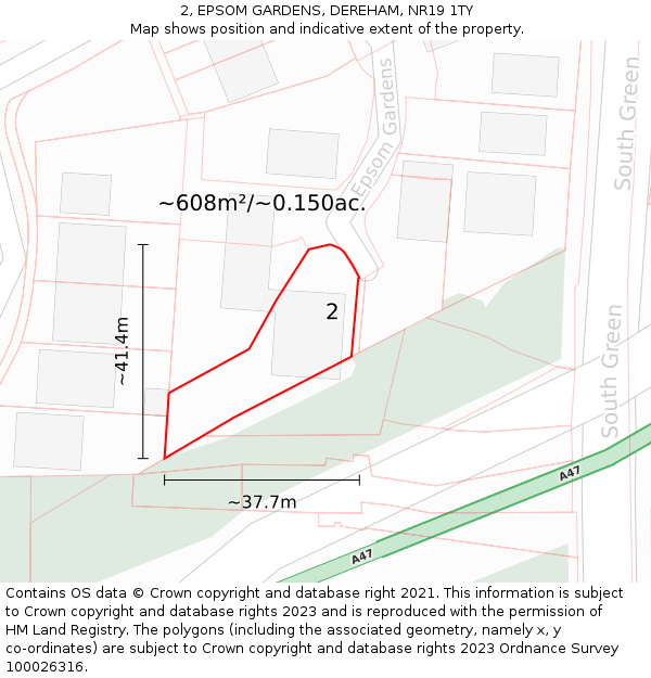 2, EPSOM GARDENS, DEREHAM, NR19 1TY: Plot and title map