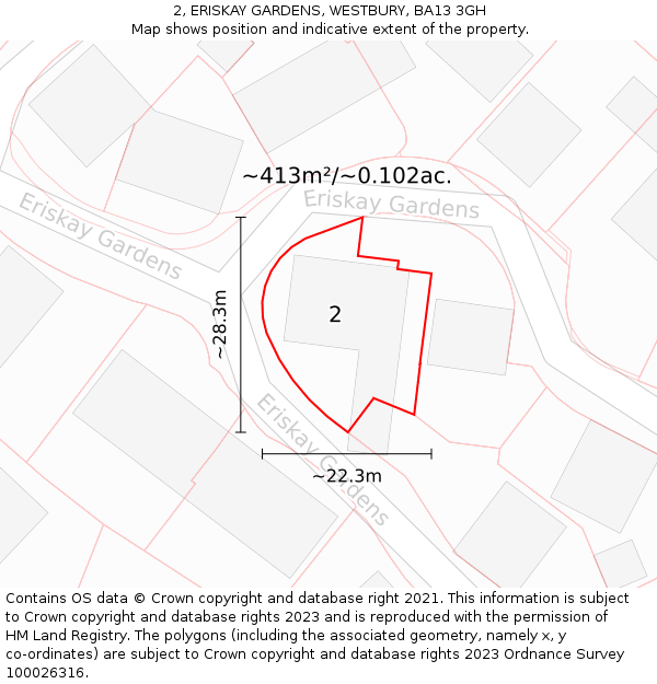 2, ERISKAY GARDENS, WESTBURY, BA13 3GH: Plot and title map