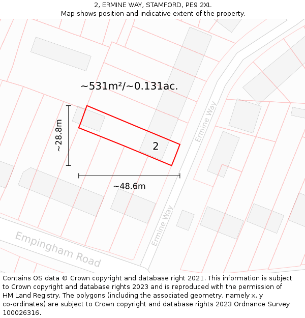 2, ERMINE WAY, STAMFORD, PE9 2XL: Plot and title map