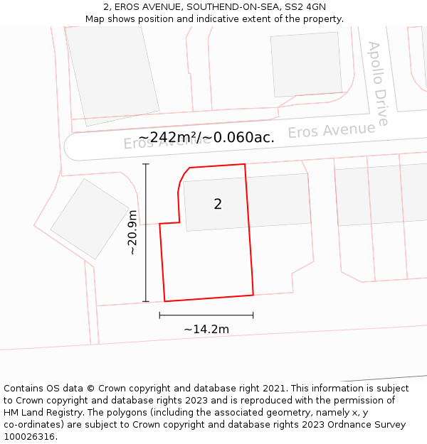 2, EROS AVENUE, SOUTHEND-ON-SEA, SS2 4GN: Plot and title map