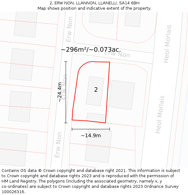 2, ERW NON, LLANNON, LLANELLI, SA14 6BH: Plot and title map