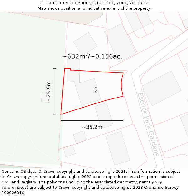 2, ESCRICK PARK GARDENS, ESCRICK, YORK, YO19 6LZ: Plot and title map