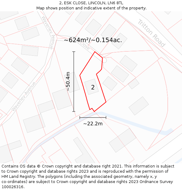 2, ESK CLOSE, LINCOLN, LN6 8TL: Plot and title map