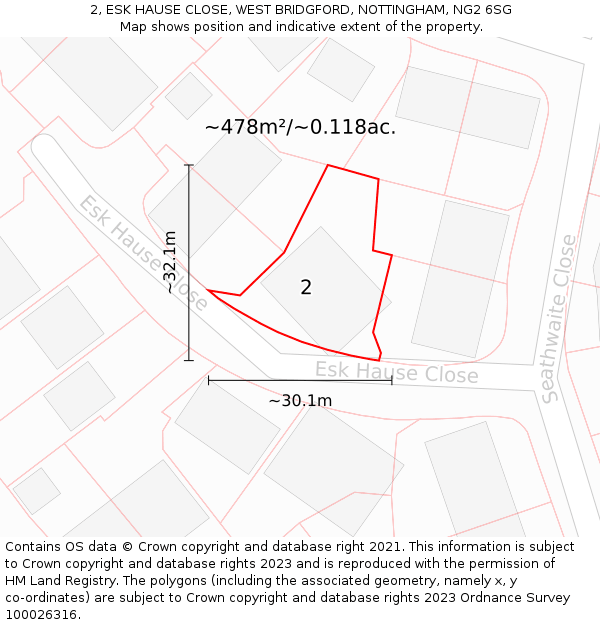 2, ESK HAUSE CLOSE, WEST BRIDGFORD, NOTTINGHAM, NG2 6SG: Plot and title map