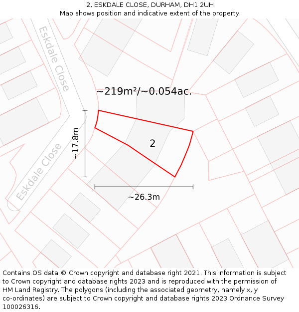 2, ESKDALE CLOSE, DURHAM, DH1 2UH: Plot and title map