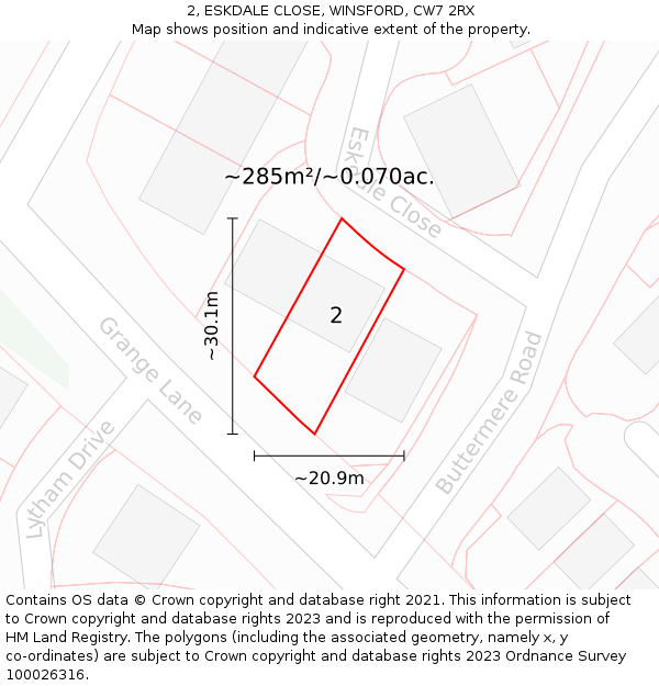 2, ESKDALE CLOSE, WINSFORD, CW7 2RX: Plot and title map
