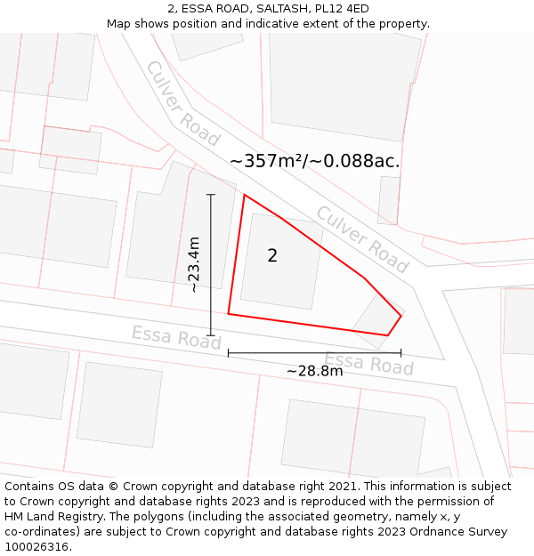 2, ESSA ROAD, SALTASH, PL12 4ED: Plot and title map