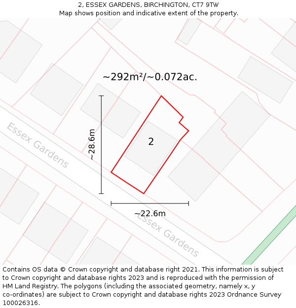 2, ESSEX GARDENS, BIRCHINGTON, CT7 9TW: Plot and title map