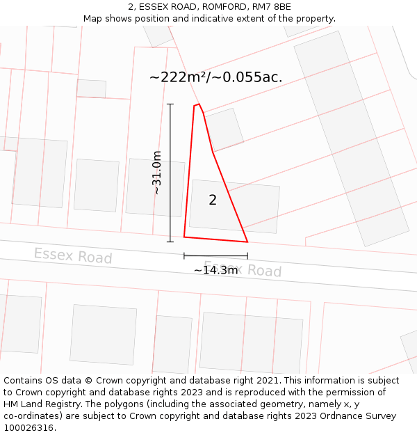 2, ESSEX ROAD, ROMFORD, RM7 8BE: Plot and title map