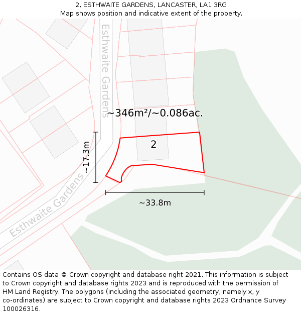 2, ESTHWAITE GARDENS, LANCASTER, LA1 3RG: Plot and title map