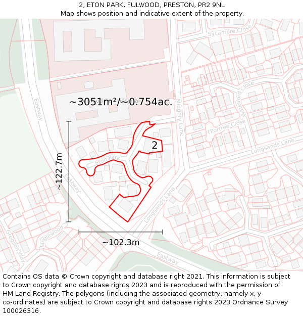 2, ETON PARK, FULWOOD, PRESTON, PR2 9NL: Plot and title map