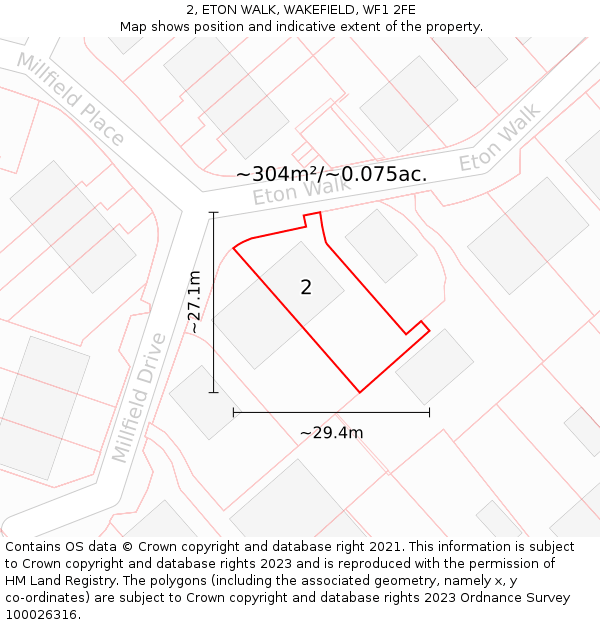 2, ETON WALK, WAKEFIELD, WF1 2FE: Plot and title map