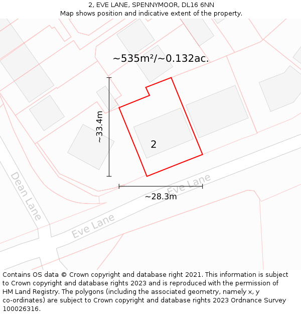 2, EVE LANE, SPENNYMOOR, DL16 6NN: Plot and title map