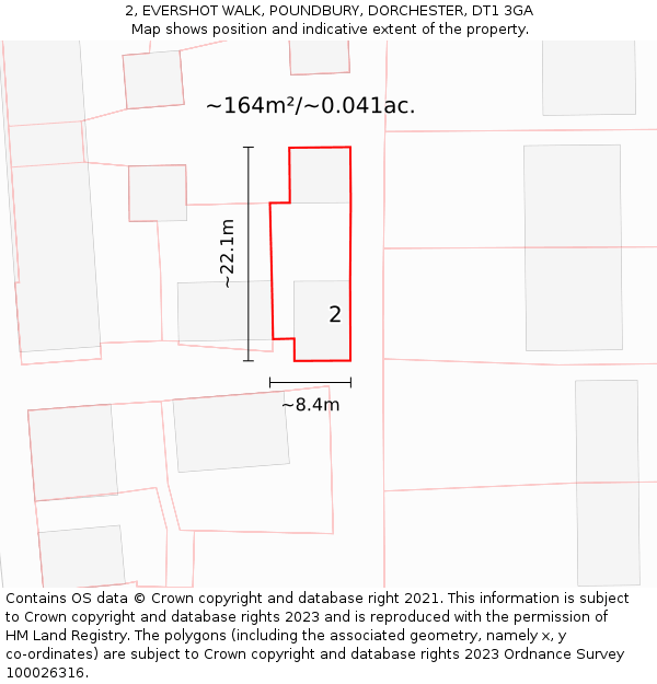 2, EVERSHOT WALK, POUNDBURY, DORCHESTER, DT1 3GA: Plot and title map