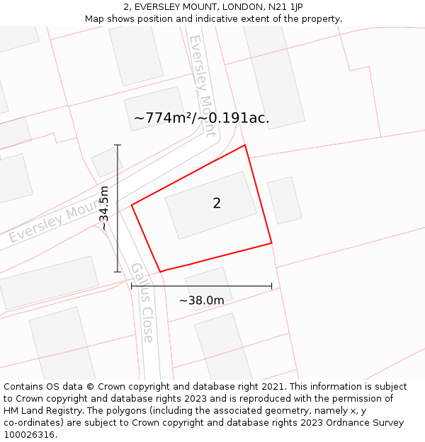 2, EVERSLEY MOUNT, LONDON, N21 1JP: Plot and title map