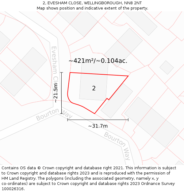 2, EVESHAM CLOSE, WELLINGBOROUGH, NN8 2NT: Plot and title map