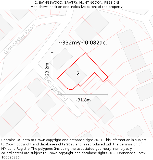 2, EWINGSWOOD, SAWTRY, HUNTINGDON, PE28 5NJ: Plot and title map