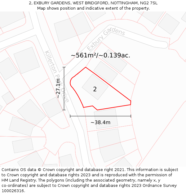 2, EXBURY GARDENS, WEST BRIDGFORD, NOTTINGHAM, NG2 7SL: Plot and title map