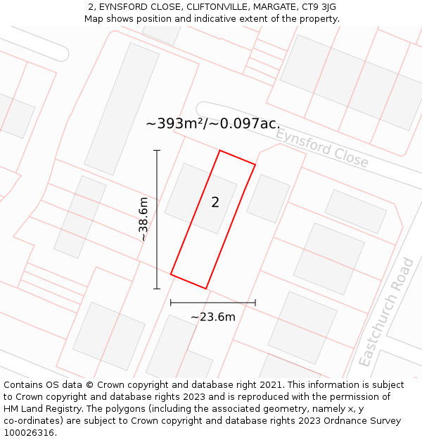 2, EYNSFORD CLOSE, CLIFTONVILLE, MARGATE, CT9 3JG: Plot and title map