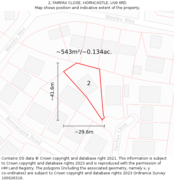 2, FAIRFAX CLOSE, HORNCASTLE, LN9 6RD: Plot and title map